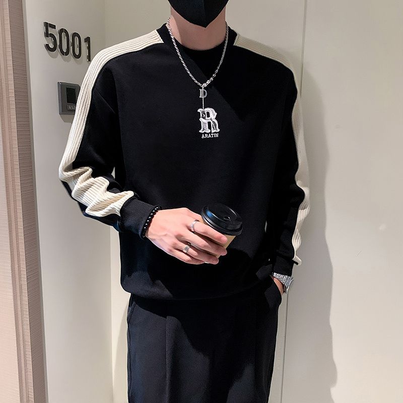 Men'S Fashion Deals - Alphabet Black Men's Pullover Leisure Splicing