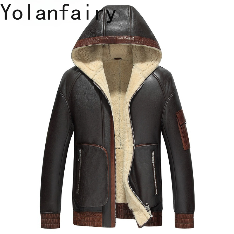 YOLANFAIRY Natural Wool Fur Co - Men'S Fashion Leather Jacket ulasan dan harga