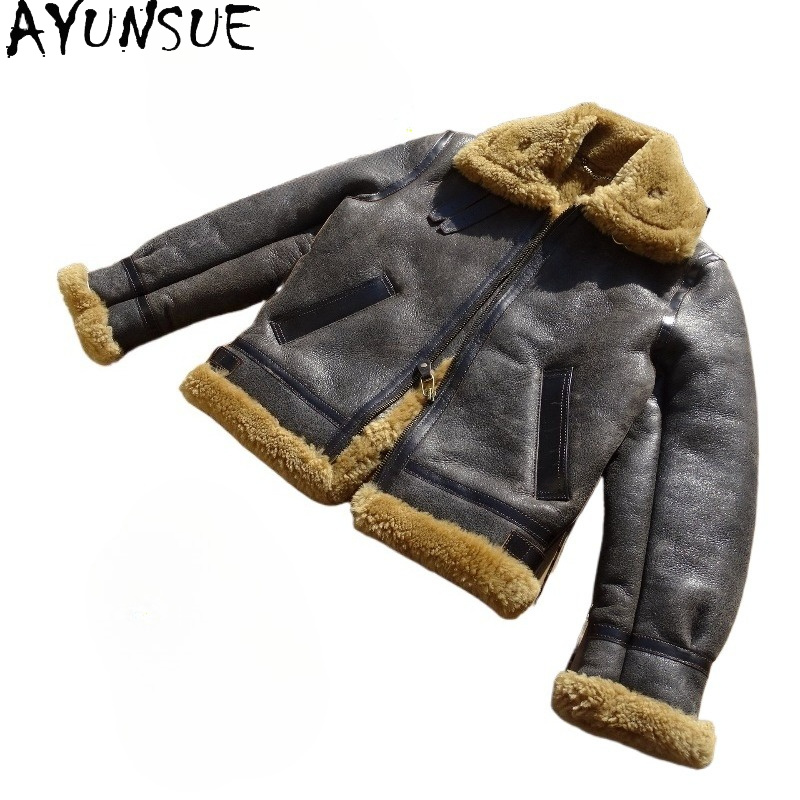 AYUNSUE Natural Wool Fur Coat  - Men'S Fashion Leather Jacket ulasan dan harga