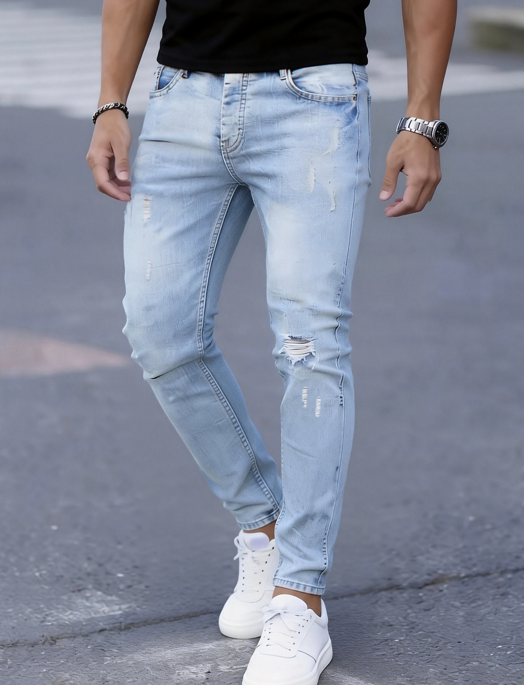Men'S Slim Fit Stretch Ripped  - Men'S Fashion Young Professional ulasan dan harga