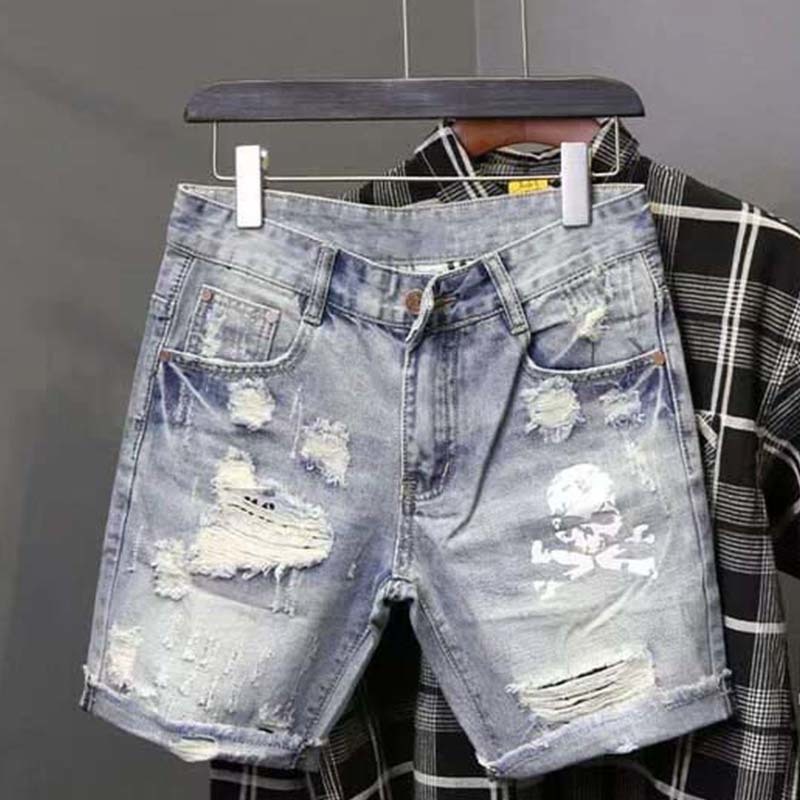 Summer Men's Worn Bead Hole Be - Men'S Fashion Jeans ulasan dan harga